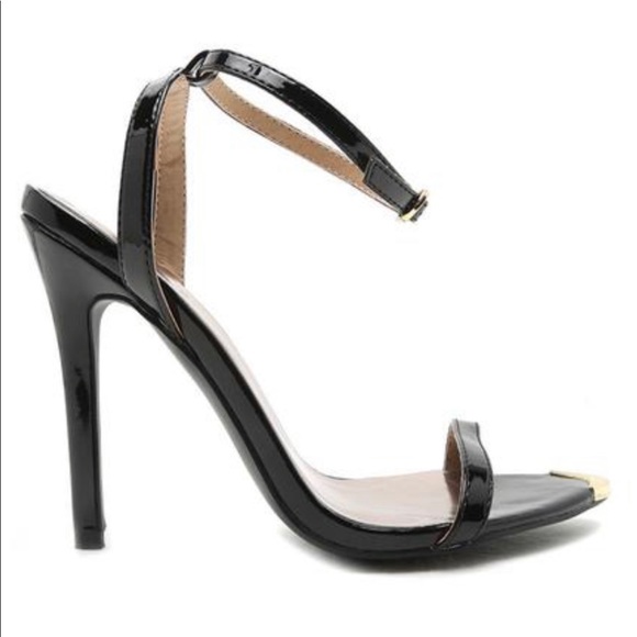 ☀️Two Strap Black Patent Heels with Gold Point - Picture 4 of 8